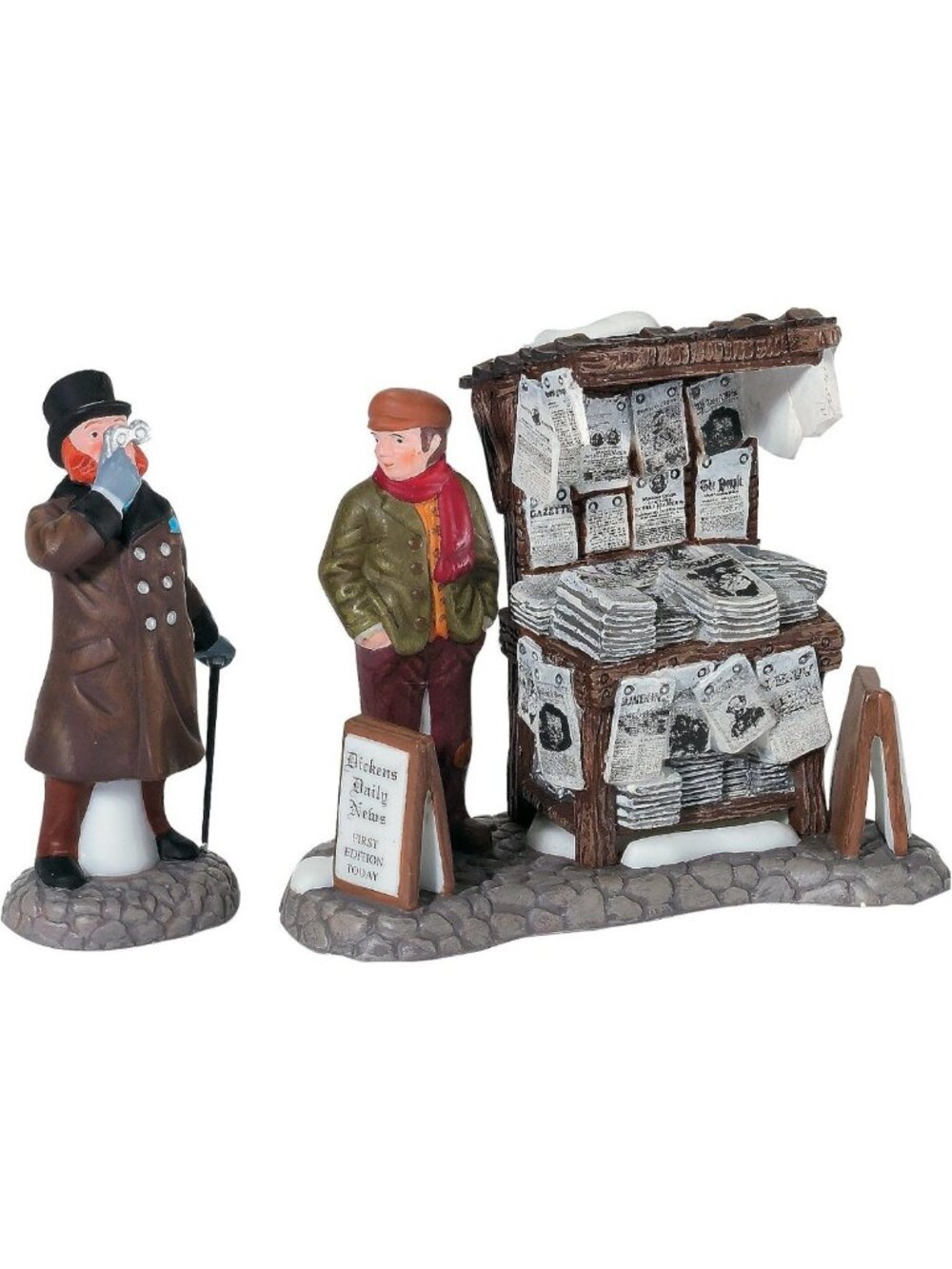 Charming London Newspaper Stand Figurine Set of 2 - 3.2 Inch Dickens' Village